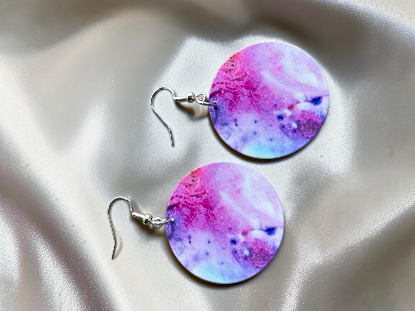 Watercolor Pink Purple Disc Drop Earrings