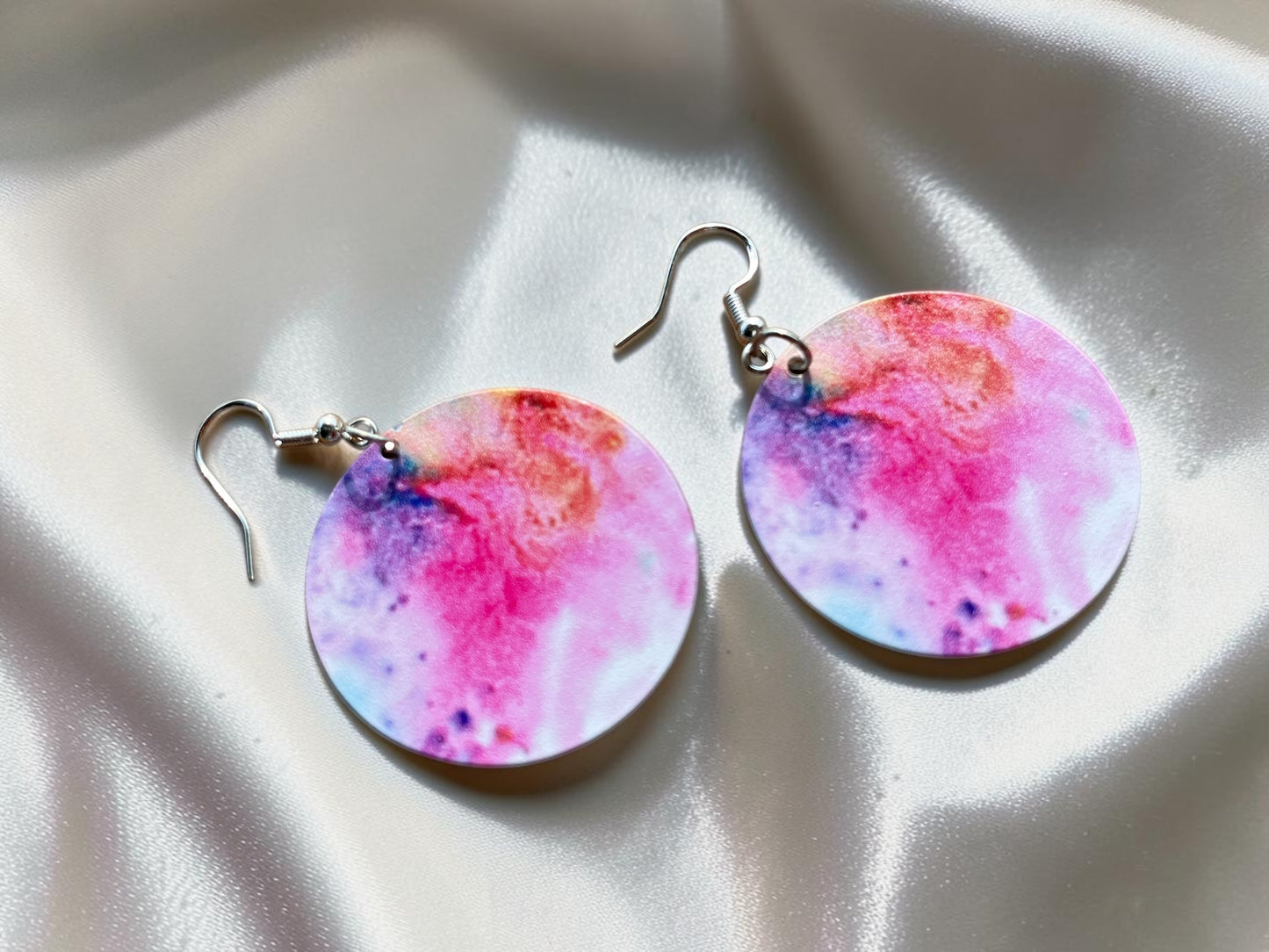 Watercolor Pink Orange Disc Drop Earrings
