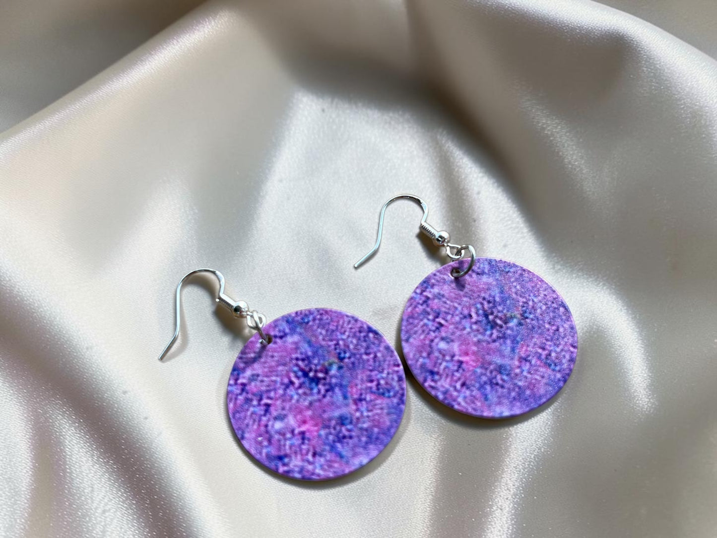 Purple Mandala Boho Disc Drop Earrings