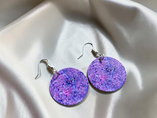 Purple Mandala Boho Disc Drop Earrings