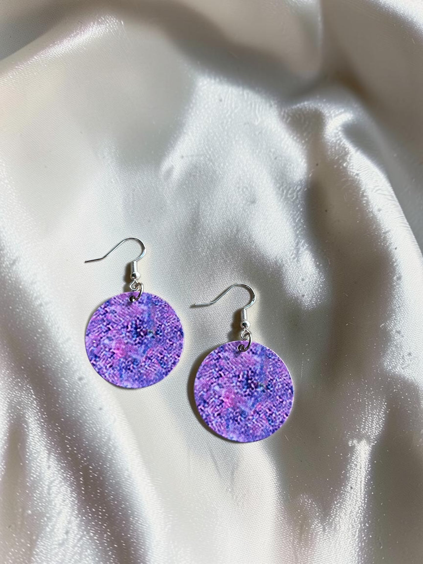 Purple Mandala Boho Disc Drop Earrings