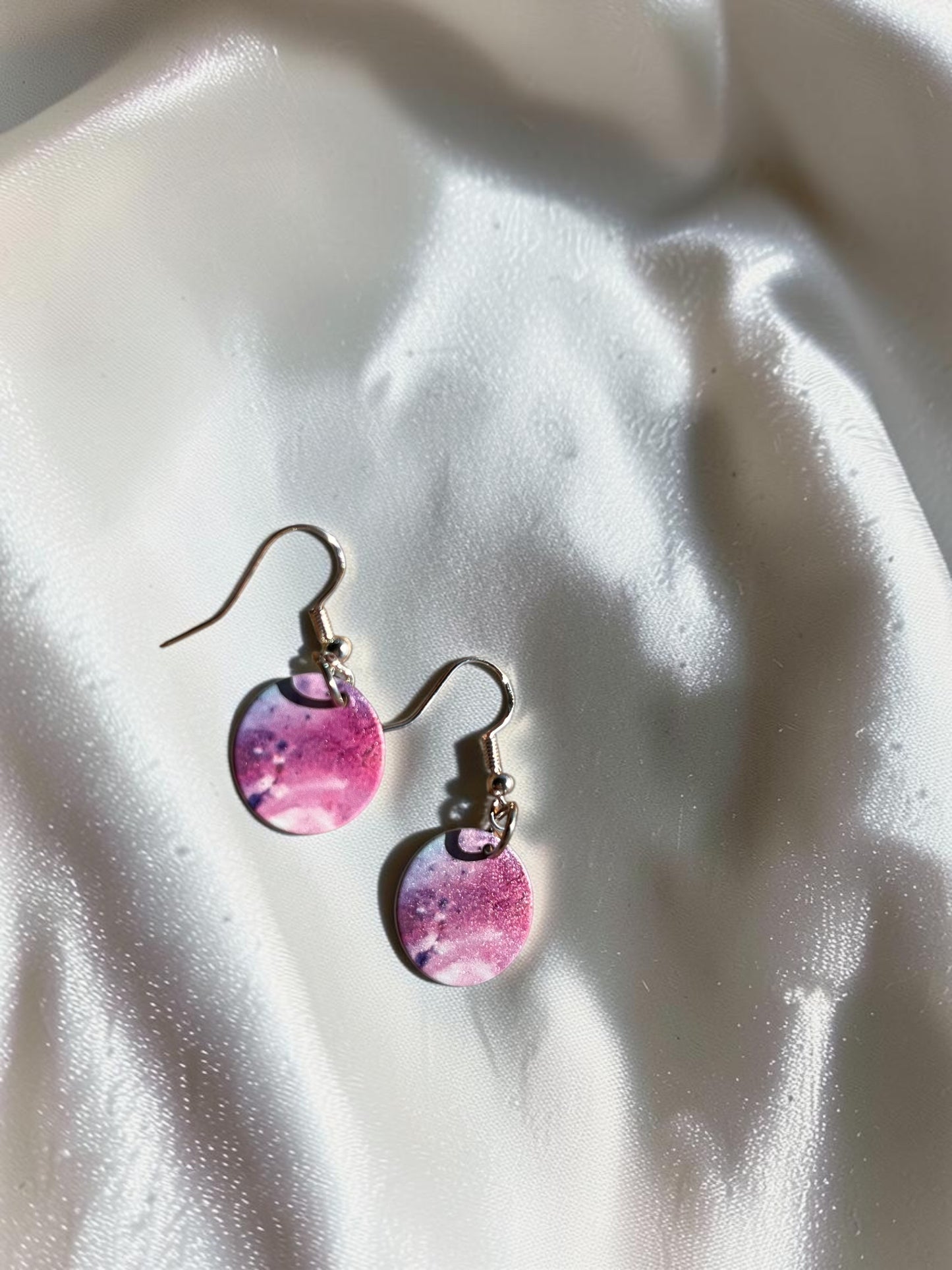 Mini Watercolor Pink Purple Disc Earrings