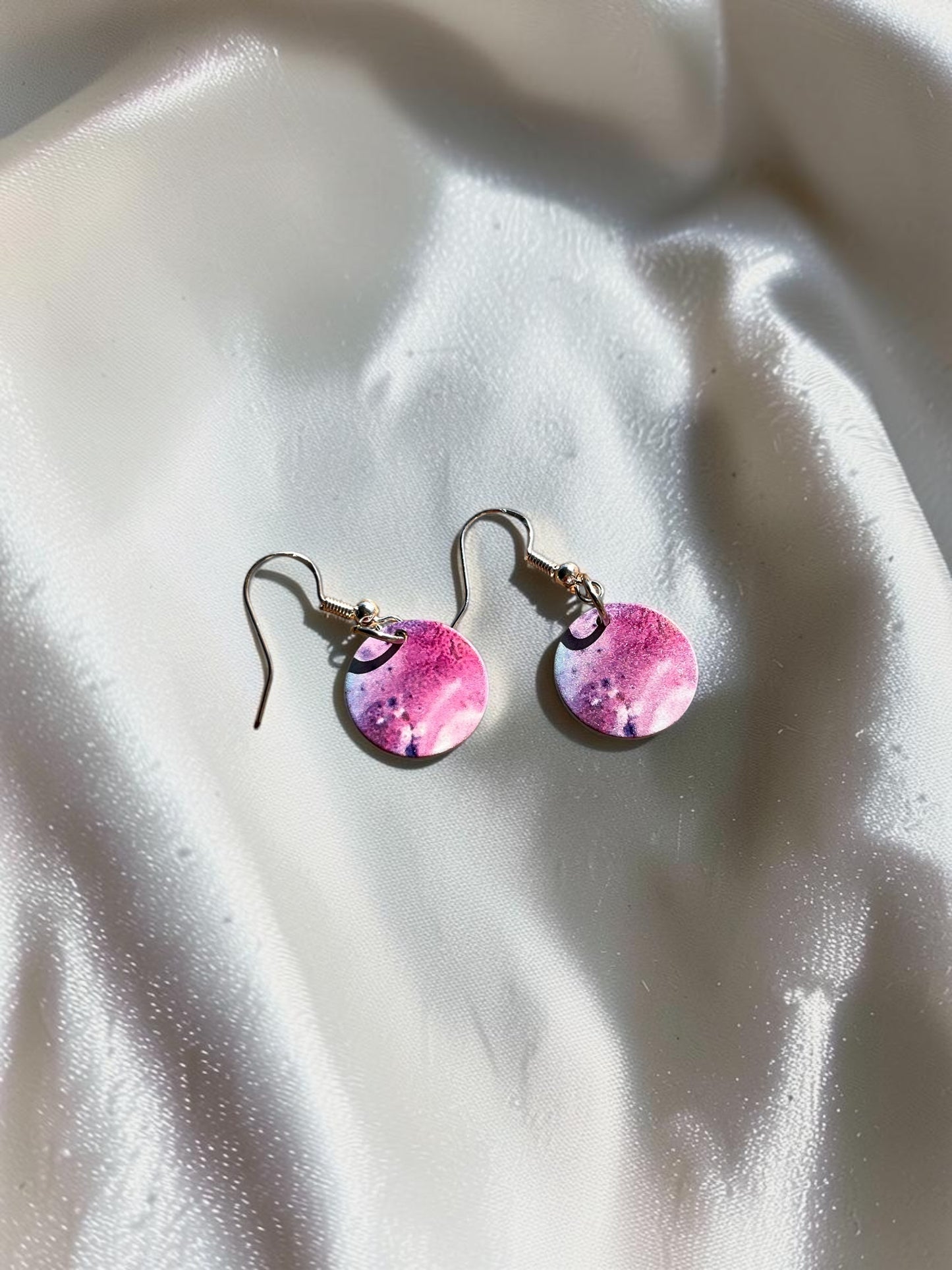 Mini Watercolor Pink Purple Disc Earrings