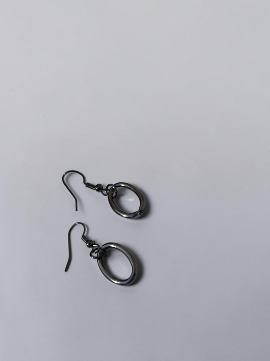 Minimalist Gunmetal Oval Earrings
