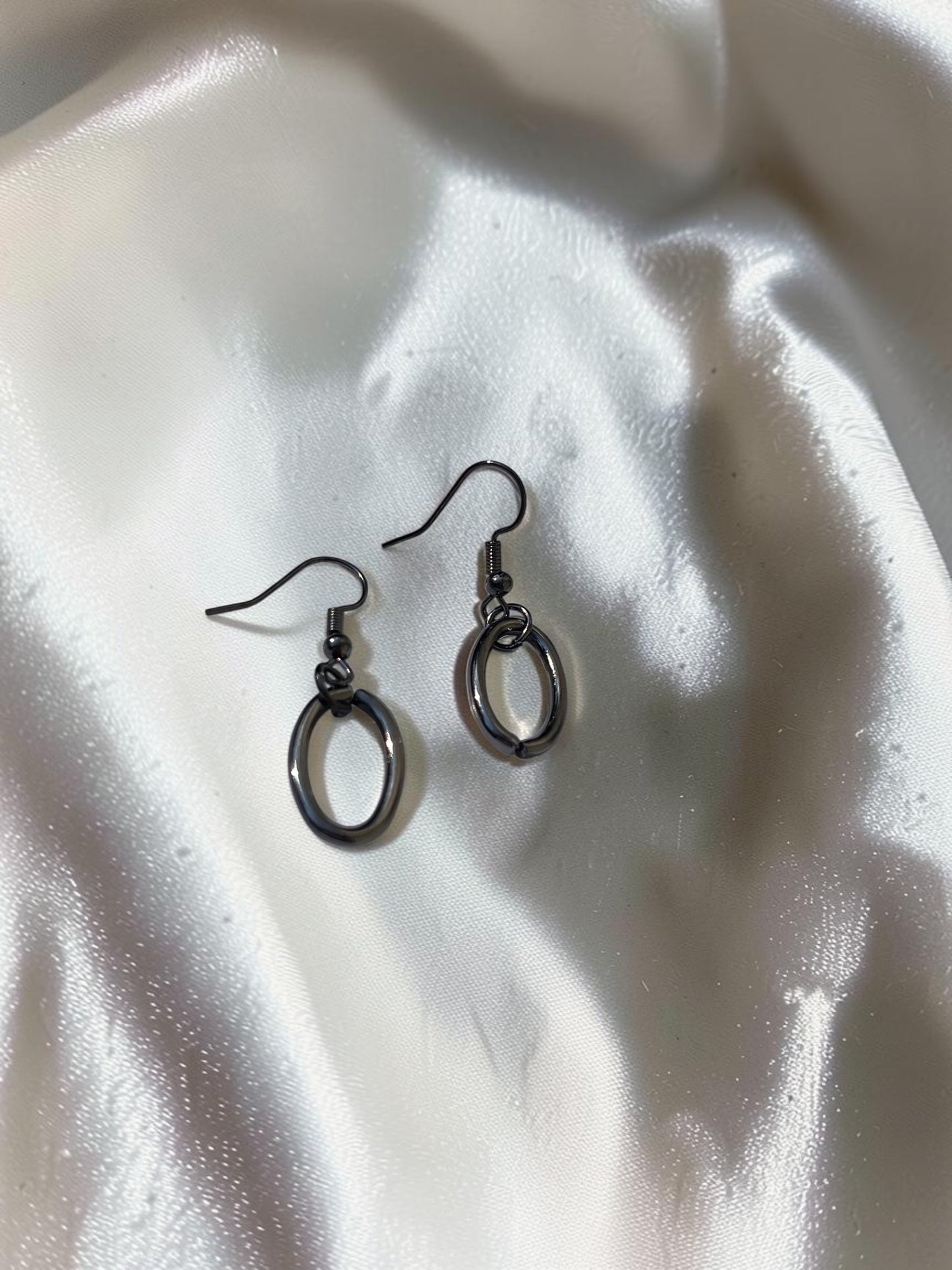 Minimalist Gunmetal Oval Earrings