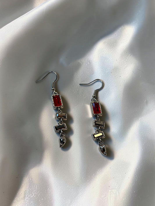 Red and Gunmetal Geometric Drop Earrings