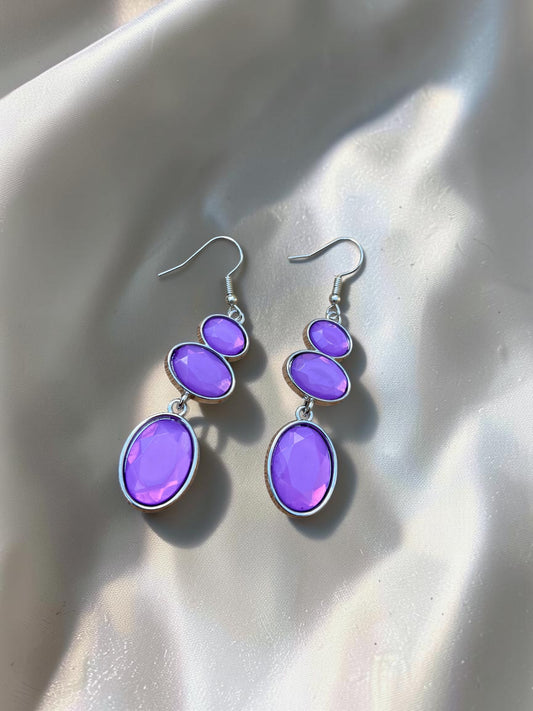 Purple Faceted Triple Drop Earrings