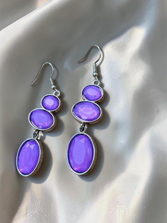 Purple Faceted Triple Drop Earrings
