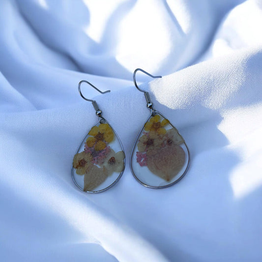 Pressed Flower Teardrop Earrings
