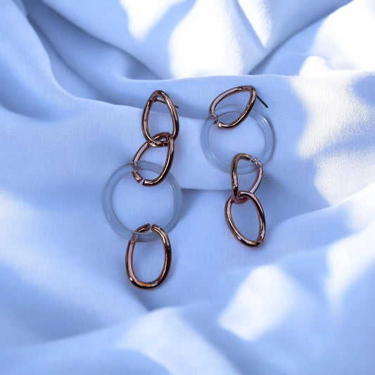 Copper and Clear Link Drop Earrings