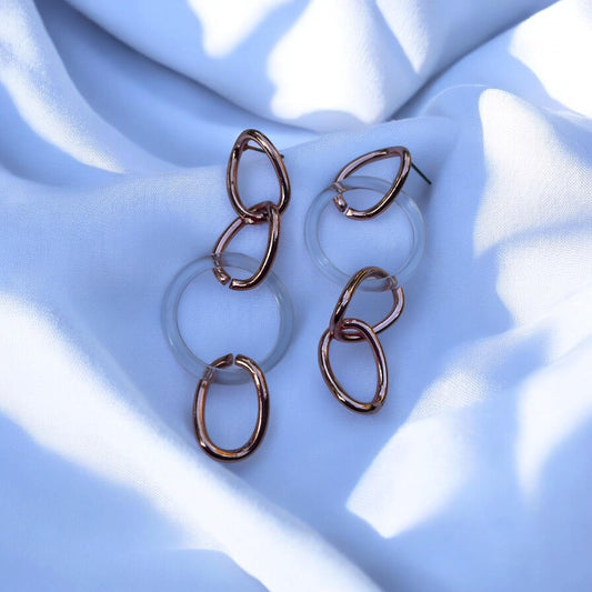 Copper and Clear Link Drop Earrings