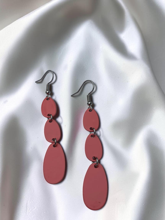 Salmon Coral Triple Drop Earrings