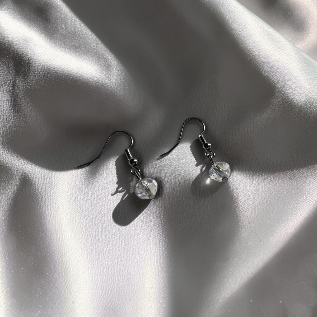 Clear Crystal Bead Drop Earrings | Minimal Silver Dangles