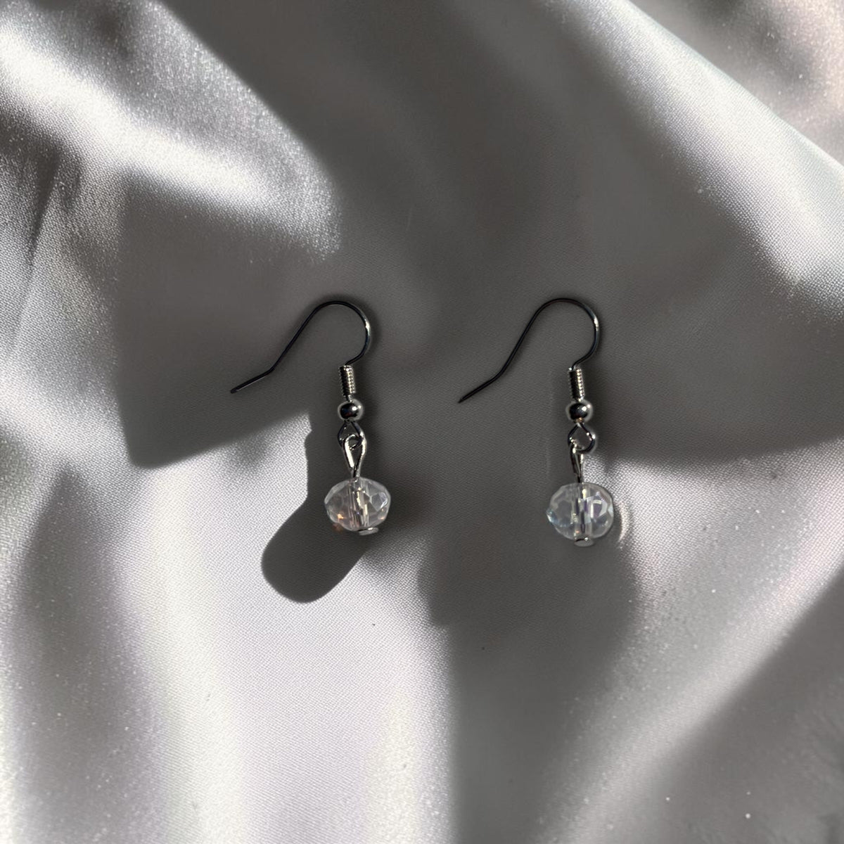 Clear Crystal Bead Drop Earrings | Minimal Silver Dangles