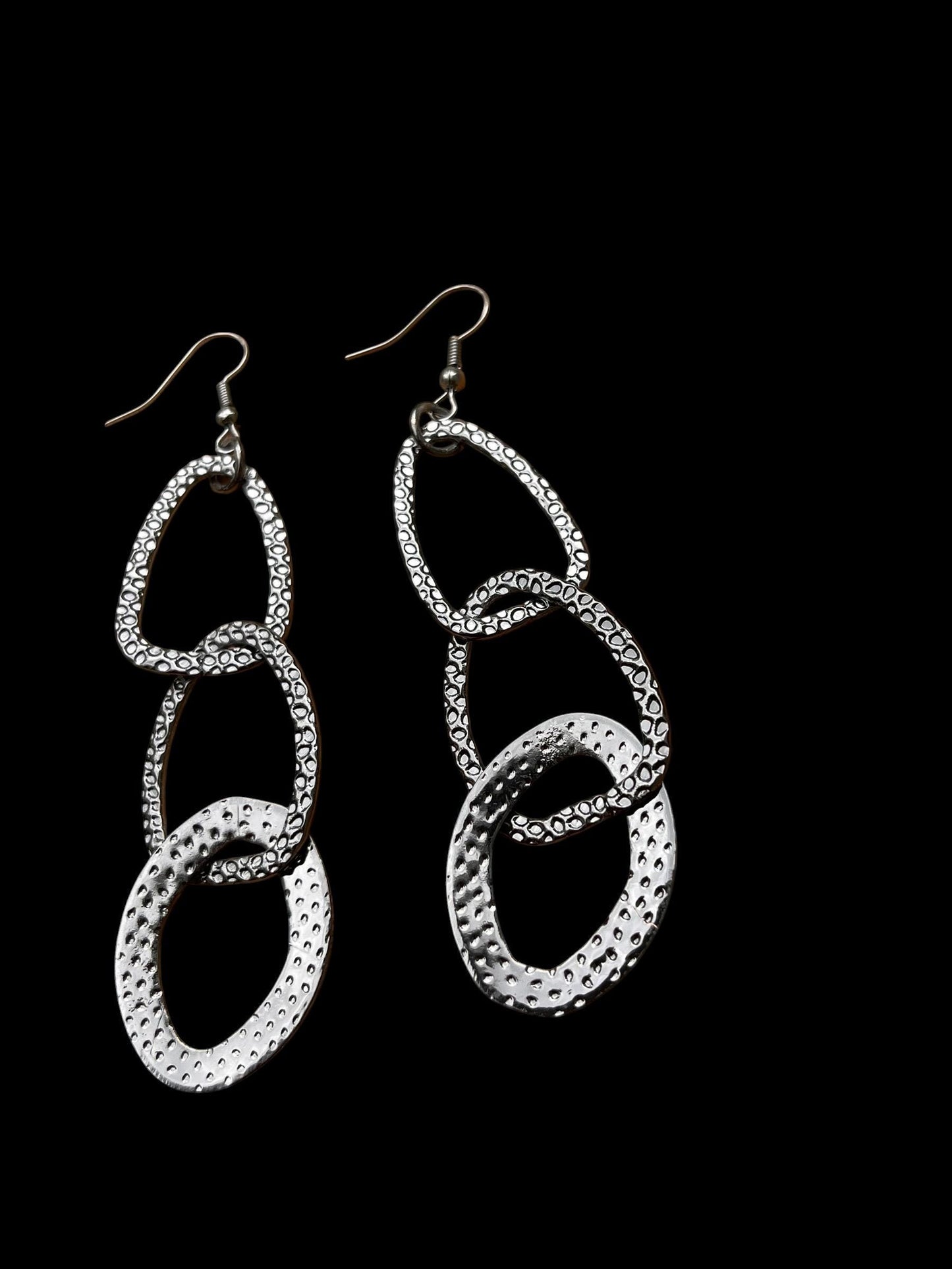 Long Silver Statement Earrings | Geometric Hammered Dangle Earrings | Modern Sculptural Jewelry | Artistic Lightweight Earrings