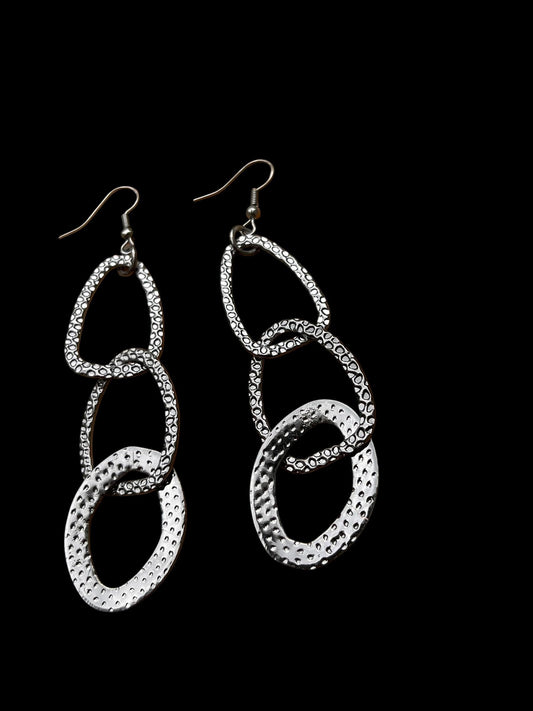 Long Silver Statement Earrings | Geometric Hammered Dangle Earrings | Modern Sculptural Jewelry | Artistic Lightweight Earrings