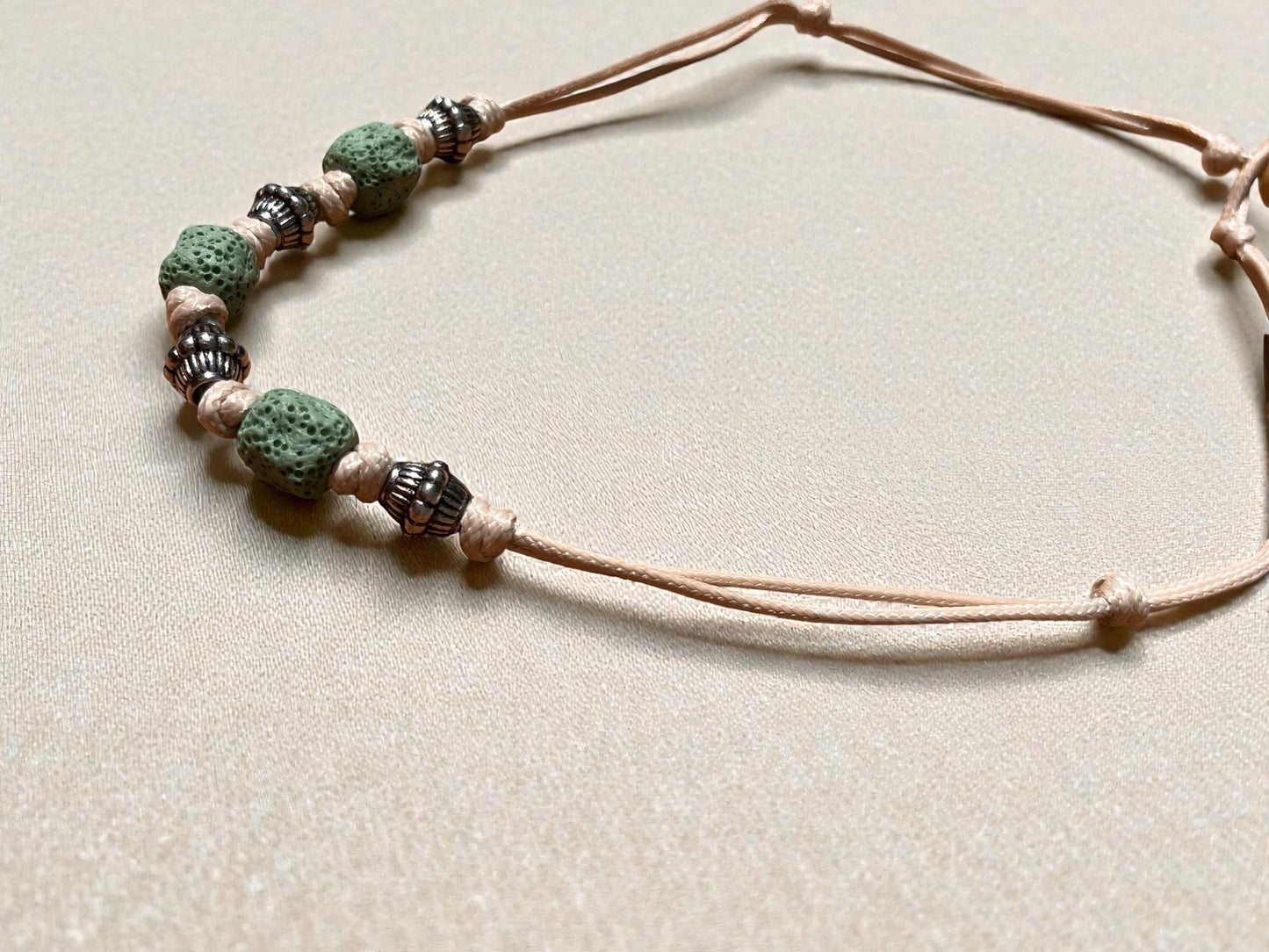 Sage Green Beaded Cord Necklace | Adjustable Boho Necklace | Minimalist Earth Tone Jewelry | Coastal Artisan Necklace