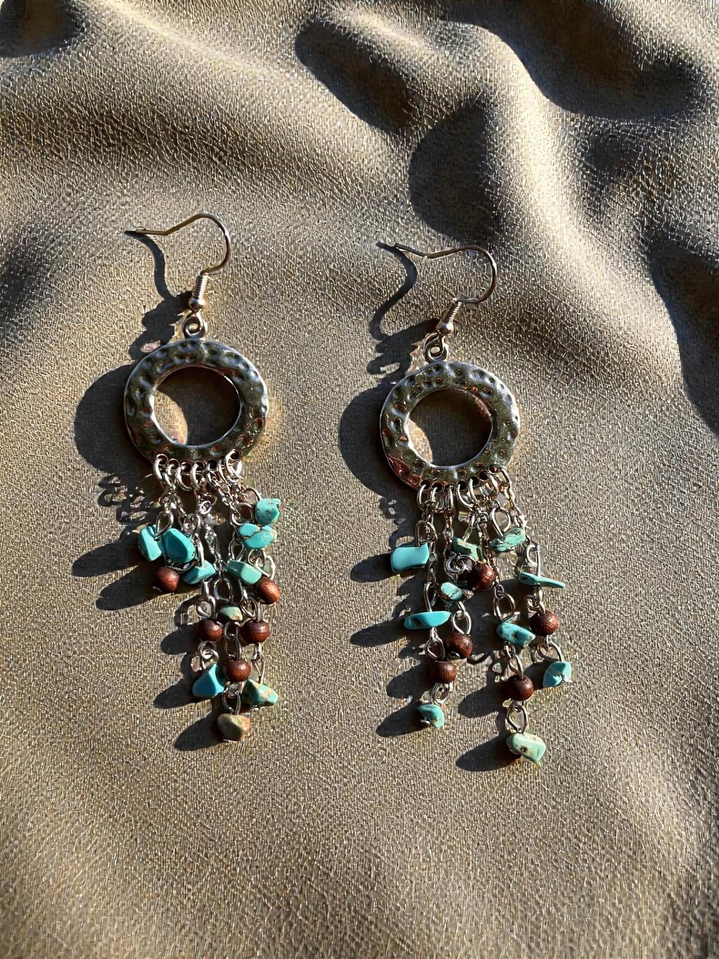 Boho Fringe Earrings | Hammered Silver Hoop Dangles | Long Southwestern Statement Earrings | Lightweight Festival Jewelry