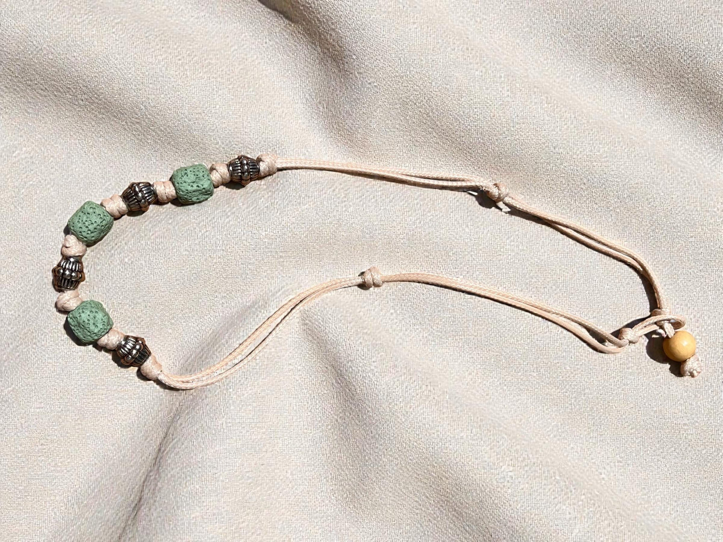 Sage Green Beaded Cord Necklace | Adjustable Boho Necklace | Minimalist Earth Tone Jewelry | Coastal Artisan Necklace