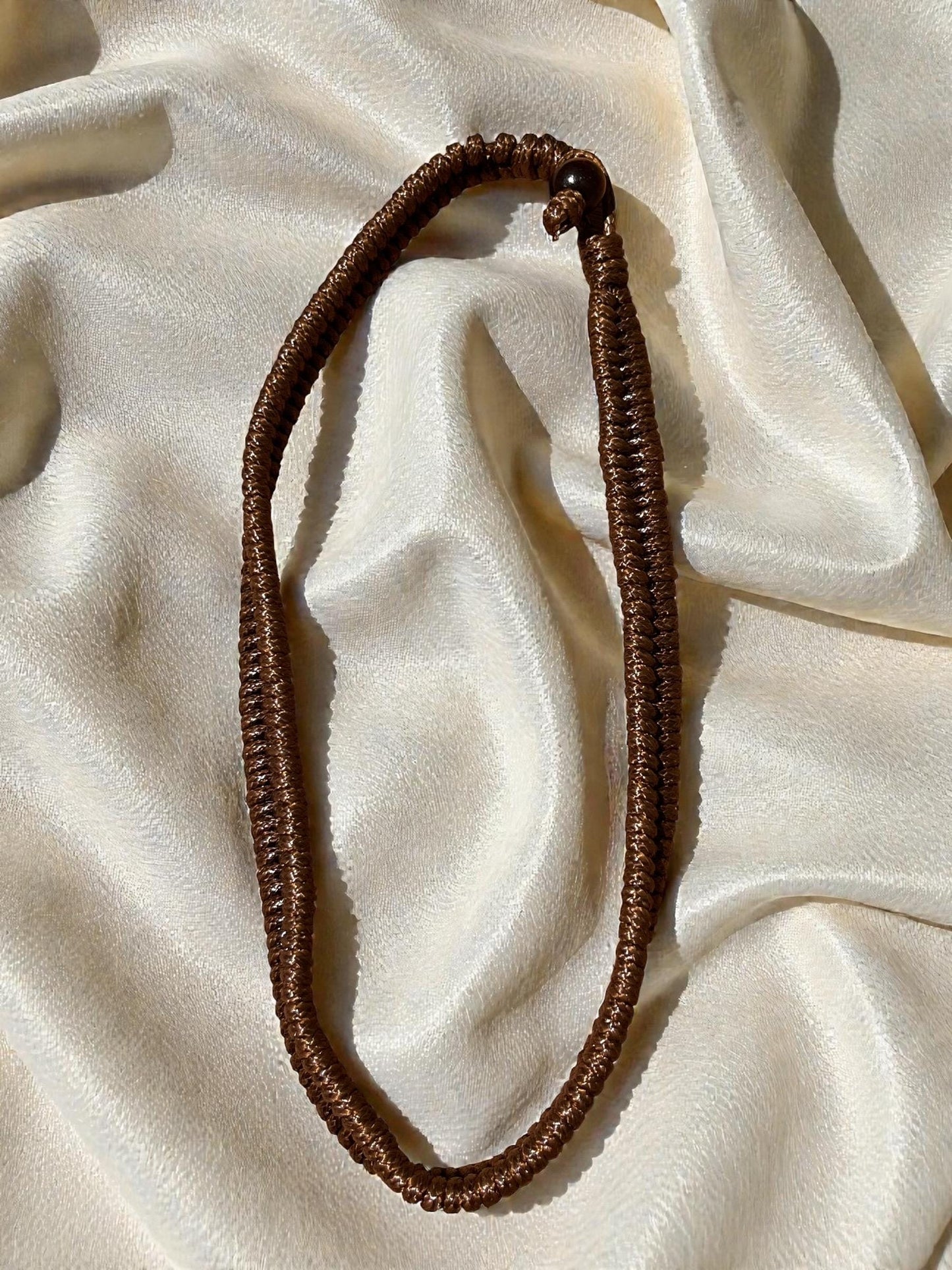 Brown Braided Cord Necklace | Adjustable Boho Choker Necklace | Unisex Woven Rope Jewelry | Earthy Minimalist Necklace