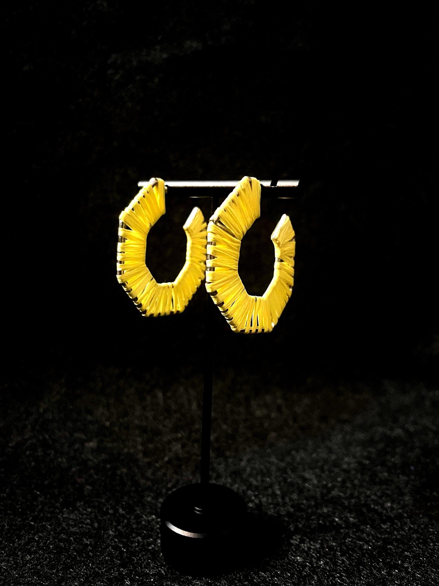 Yellow Thread Wrapped Geometric Hoop Earrings | Bold Statement Fiber Jewelry | Lightweight Modern Boho Accessory