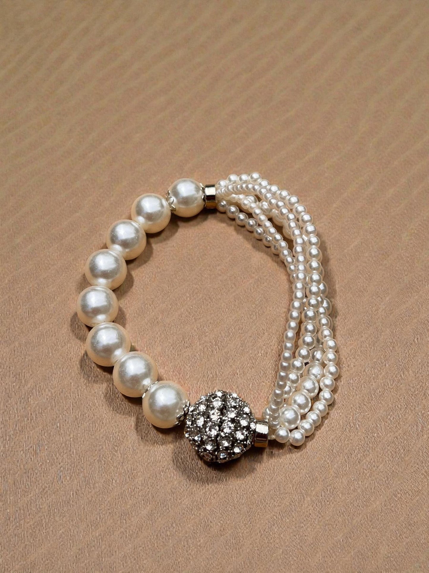 Pearl Statement Bracelet with Rhinestones | Bridal Pearl Bracelet | Vintage Glam Wedding Jewelry | Multi Strand Pearl Elegant Bracelet