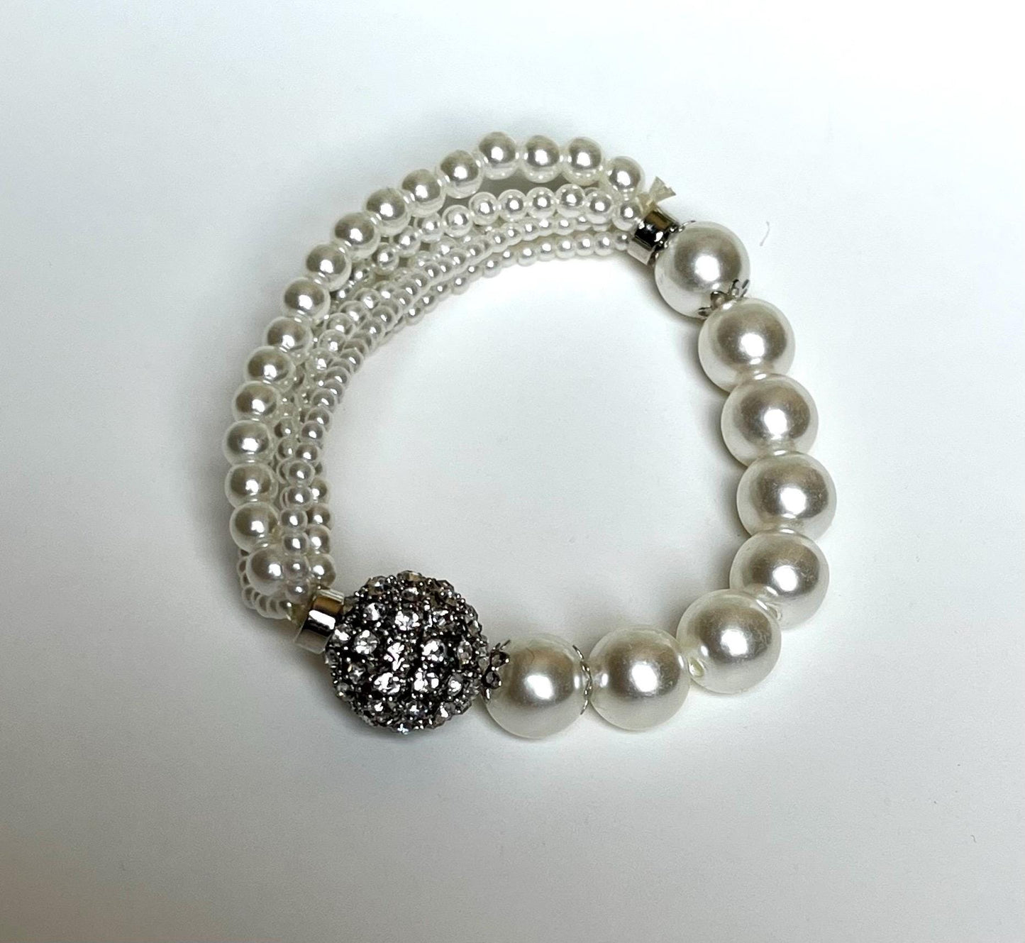 Pearl Statement Bracelet with Rhinestones | Bridal Pearl Bracelet | Vintage Glam Wedding Jewelry | Multi Strand Pearl Elegant Bracelet