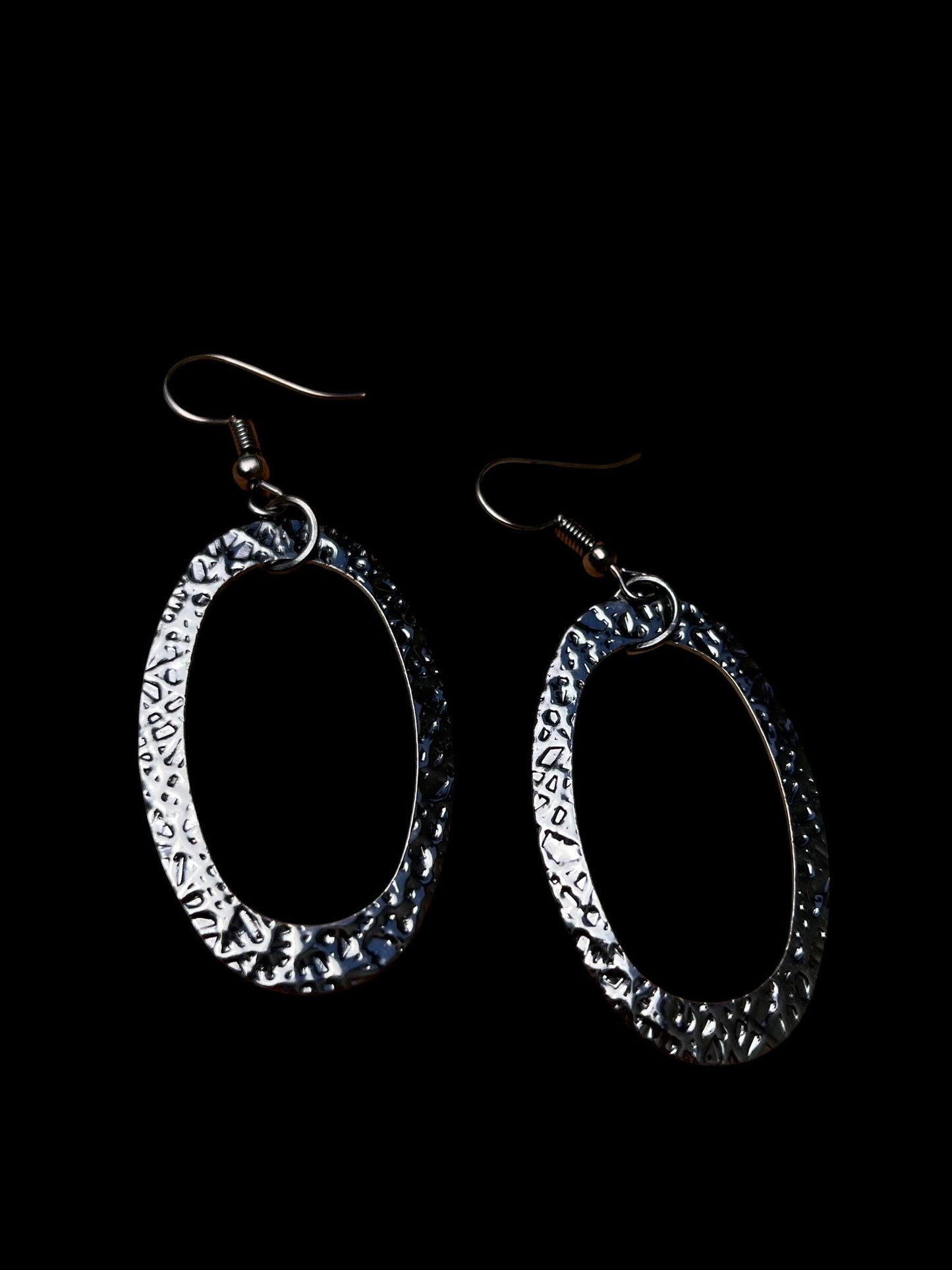 Hammered Gunmetal Hoop Earrings | Modern Oval Dangle Earrings | Minimalist Statement Jewelry | Lightweight Black Silver Earrings