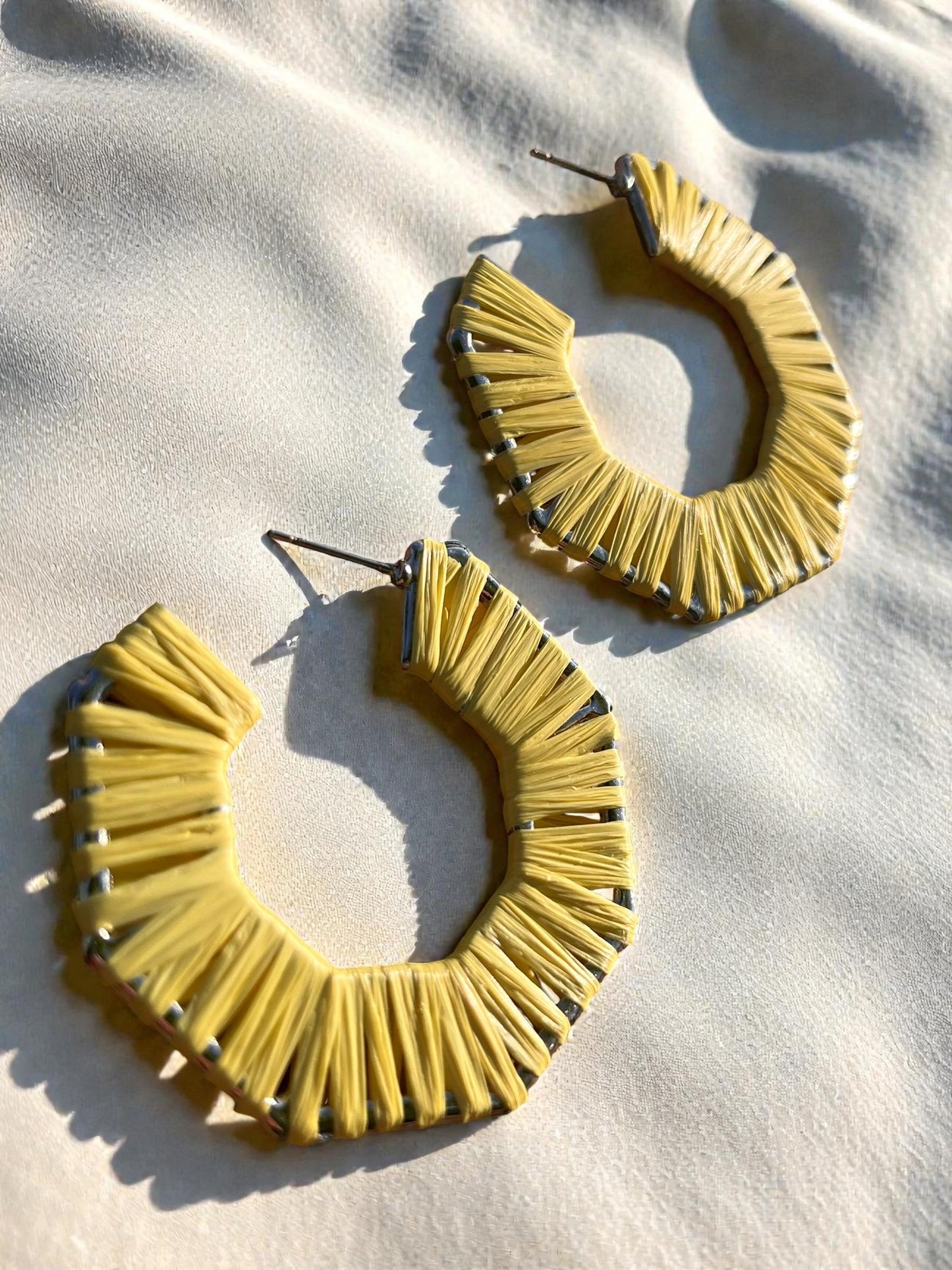 Yellow Thread Wrapped Geometric Hoop Earrings | Bold Statement Fiber Jewelry | Lightweight Modern Boho Accessory