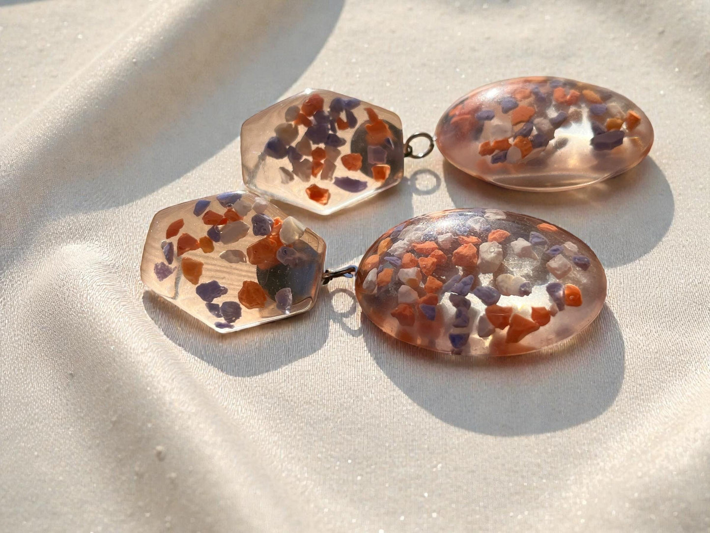 Abstract Terrazzo Resin Drop Earrings | 3” Lightweight Orange Confetti Statement Earrings