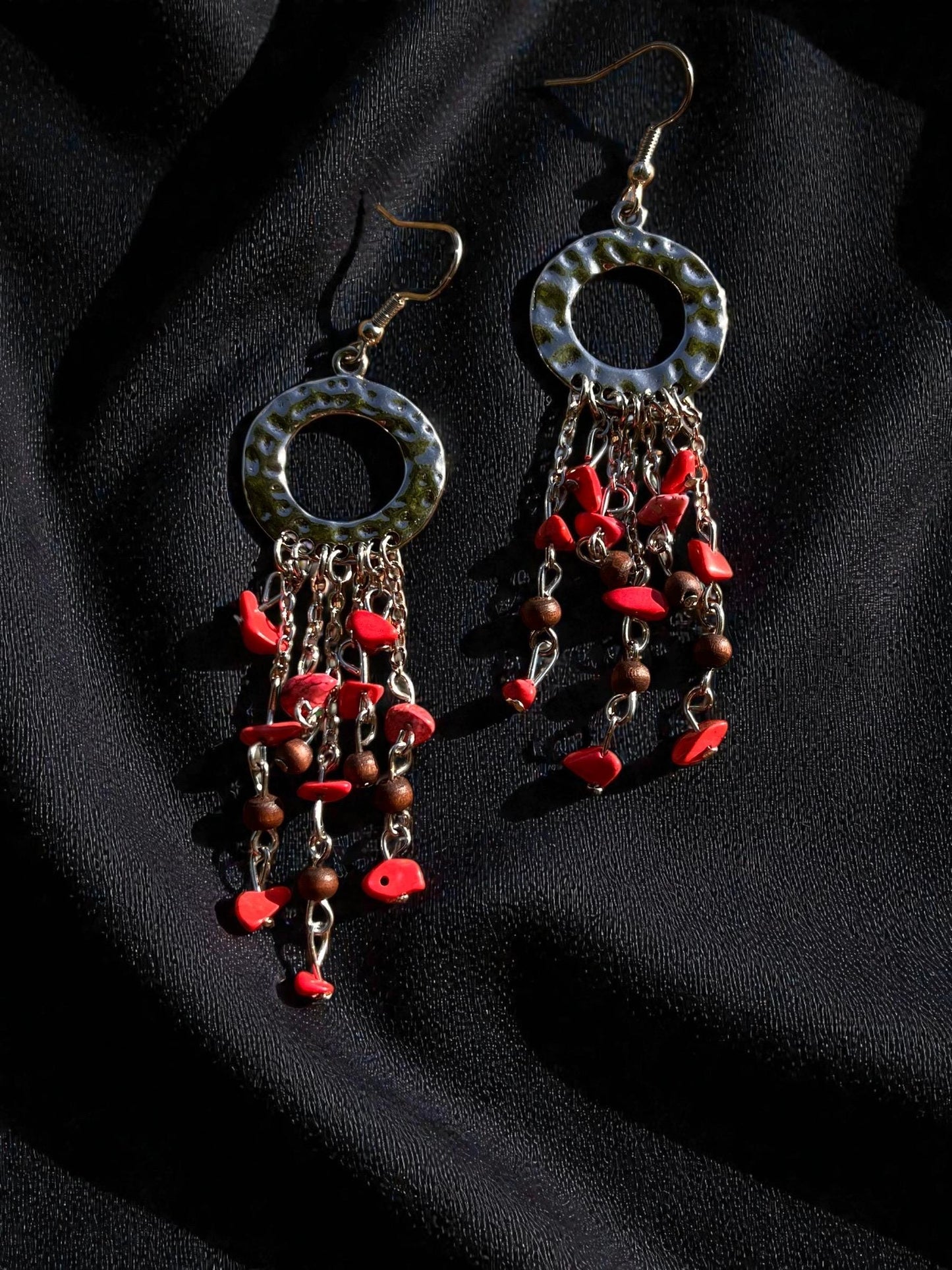 Boho Fringe Earrings | Hammered Silver Hoop Dangles | Long Southwestern Statement Earrings | Lightweight Festival Jewelry