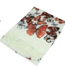 Butterfly Print Scarf, XL Pashmina Shawl Wrap, Lightweight Spring Scarf, Floral Boho Wrap, Gift for Her, Soft Fringe Scarf