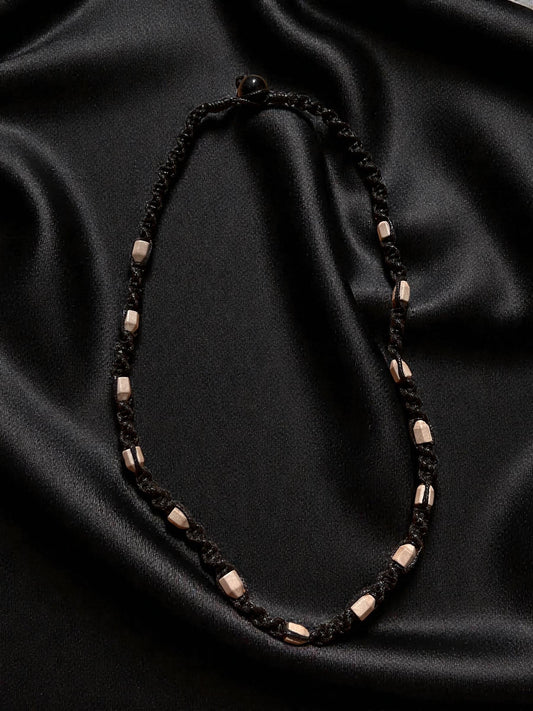 Men’s Cord Necklace | Black Braided Necklace | Minimalist Beaded Necklace | Boho Surfer Jewelry | Casual Men’s Necklace