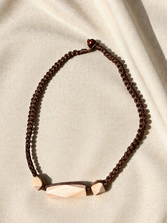 Geometric Wood Bead Necklace | Minimalist Boho Cord Necklace | Adjustable Sliding Knot Necklace | Natural Wood Statement Jewelry