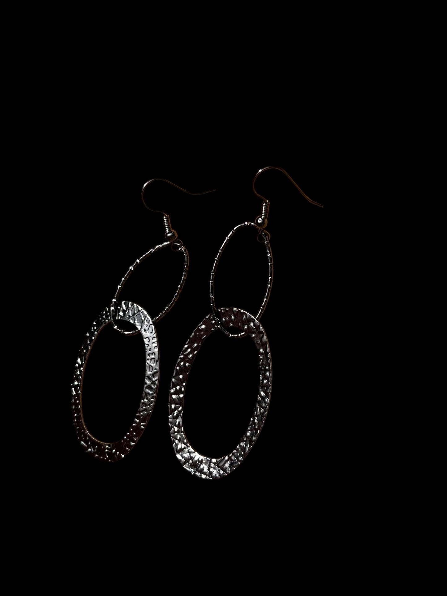 Hammered Double Hoop Earrings | Gunmetal Statement Dangle Earrings | Modern Geometric Jewelry | Lightweight 3 Inch Drop Earrings