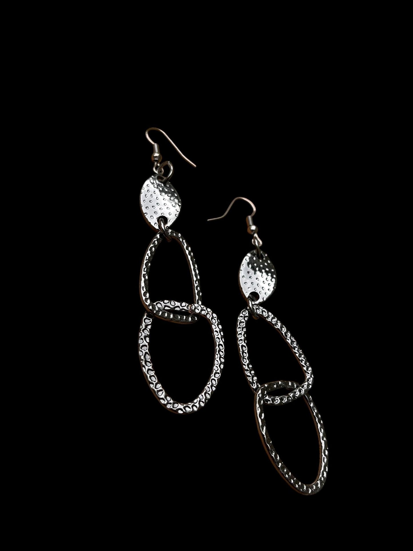 Large Geometric Statement Earrings | Silver Hammered Dangle Earrings | Lightweight Abstract Earrings | Modern Boutique Jewelry
