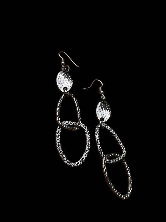 Large Geometric Statement Earrings | Silver Hammered Dangle Earrings | Lightweight Abstract Earrings | Modern Boutique Jewelry