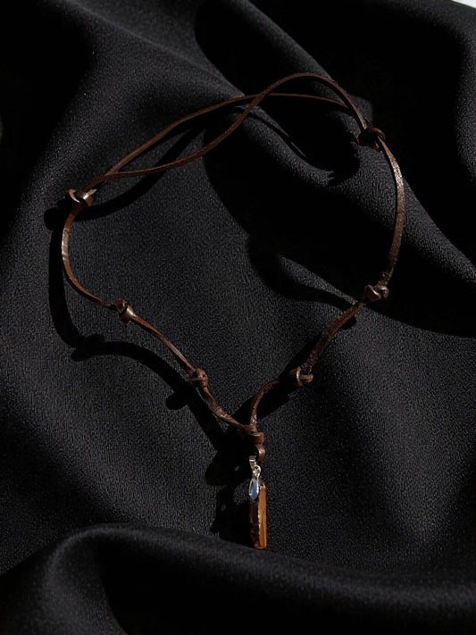 Men’s Leather Pendant Necklace | Boho Leather Cord Necklace | Minimalist Men’s Jewelry | Surfer Style Necklace