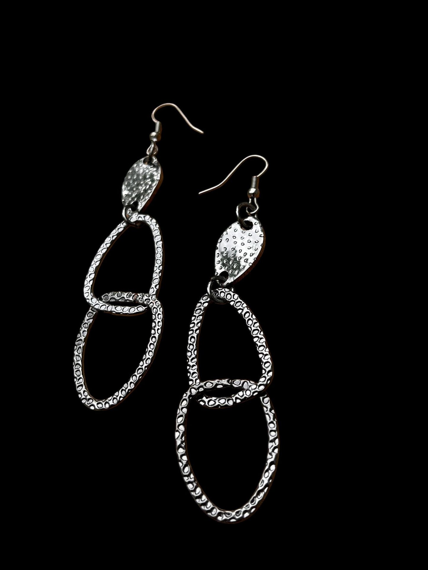 Large Geometric Statement Earrings | Silver Hammered Dangle Earrings | Lightweight Abstract Earrings | Modern Boutique Jewelry