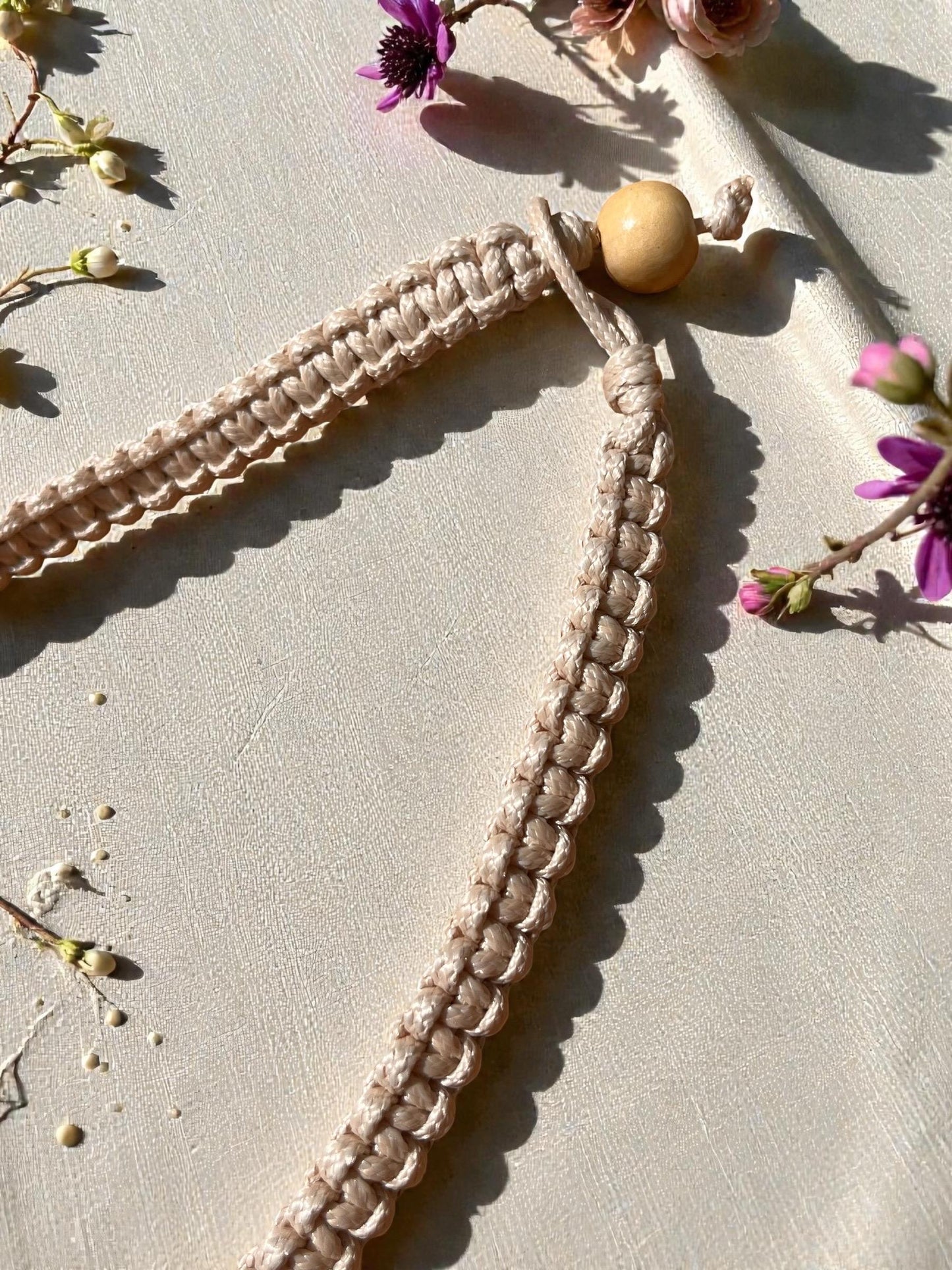Cream Macramé Beaded Necklace | Neutral Boho Cord Necklace | Adjustable Artisan Jewelry | Coastal Minimalist Necklace