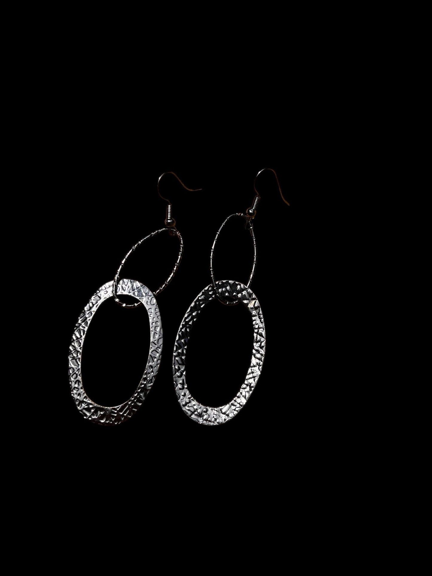 Hammered Double Hoop Earrings | Gunmetal Statement Dangle Earrings | Modern Geometric Jewelry | Lightweight 3 Inch Drop Earrings