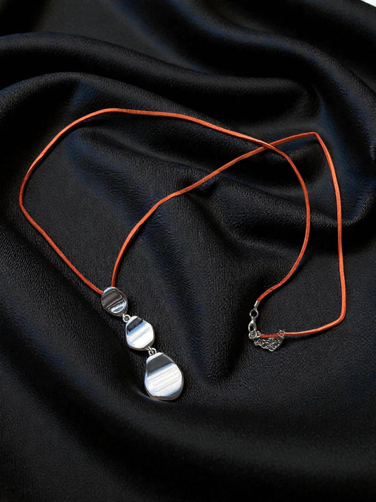 Abstract Silver Pendant Necklace | Modern Boho Leather Cord Necklace | Artisan Statement Jewelry | Minimalist Silver Drop Pendant
