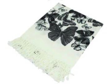 Butterfly Print Scarf, XL Pashmina Shawl Wrap, Lightweight Spring Scarf, Floral Boho Wrap, Gift for Her, Soft Fringe Scarf
