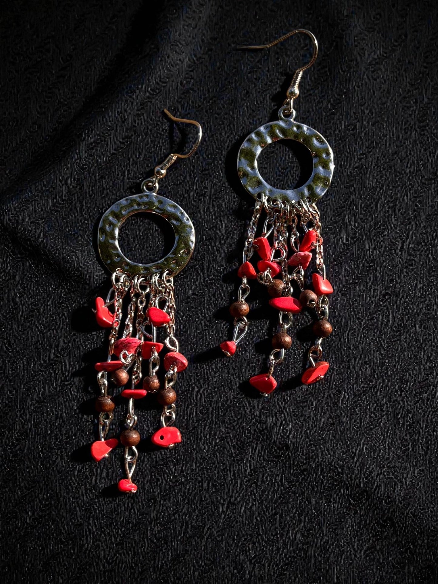 Boho Fringe Earrings | Hammered Silver Hoop Dangles | Long Southwestern Statement Earrings | Lightweight Festival Jewelry