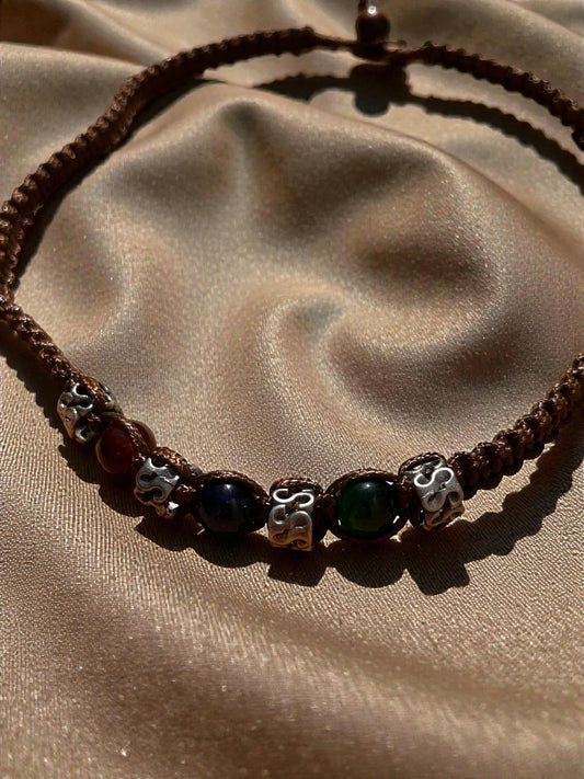Knotted Cord Gemstone Necklace | Boho Statement Necklace | Colorful Stone Necklace | Vintage Style Jewelry | Multicolor Gem Necklace