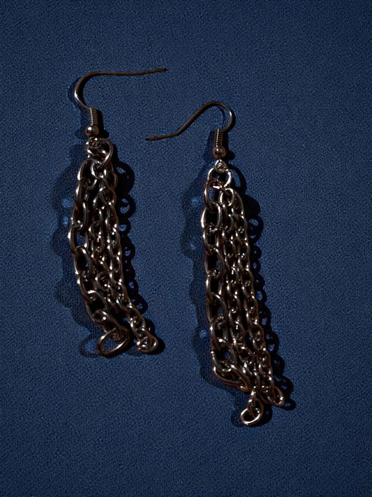 Gunmetal Chain Drop Earrings | Edgy Layered Chain Earrings | Dark Silver Dangle Earrings | Alternative Jewelry | Statement Earrings