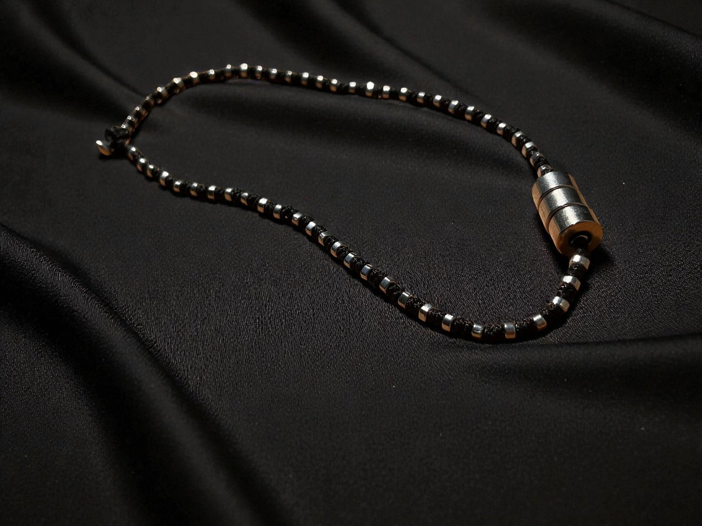 Men’s Beaded Necklace | Black Silver Bead Necklace | Minimalist Men’s Jewelry | Modern Boho Necklace | Men’s Everyday Necklace