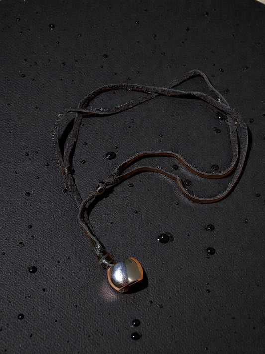 Rustic Leather Cord Pendant Necklace | Boho Leather Necklace with Antique Silver Bead | Minimalist Unisex Jewelry | Earthy Bohemian Necklace