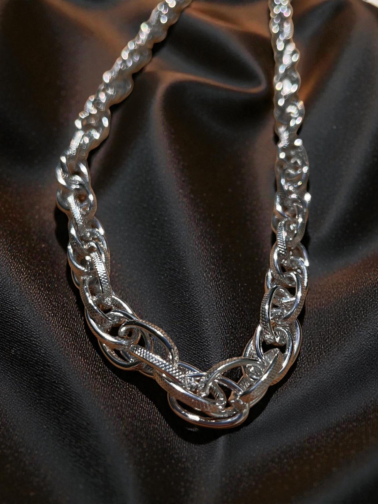 Silver Statement Chain Necklace | Chunky Textured Link Necklace | Modern Minimalist Jewelry | Bold Silver Chain | Everyday Luxe Necklace