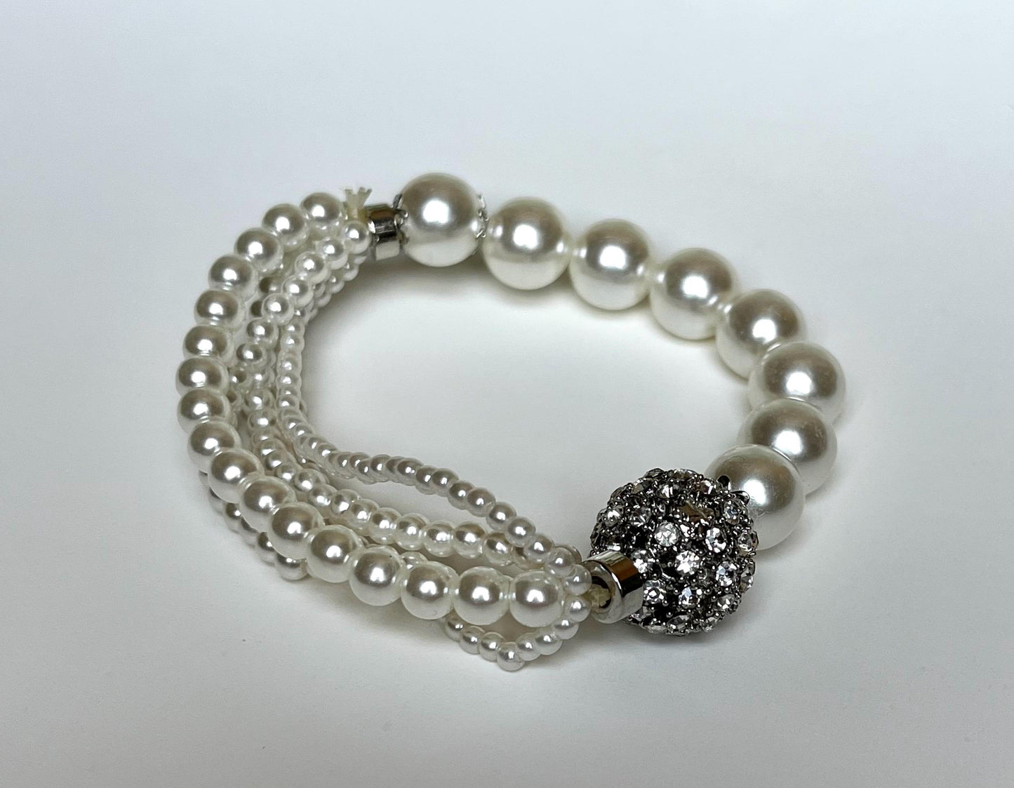 Pearl Statement Bracelet with Rhinestones | Bridal Pearl Bracelet | Vintage Glam Wedding Jewelry | Multi Strand Pearl Elegant Bracelet